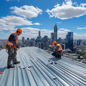 Professional roofers replacing a roof