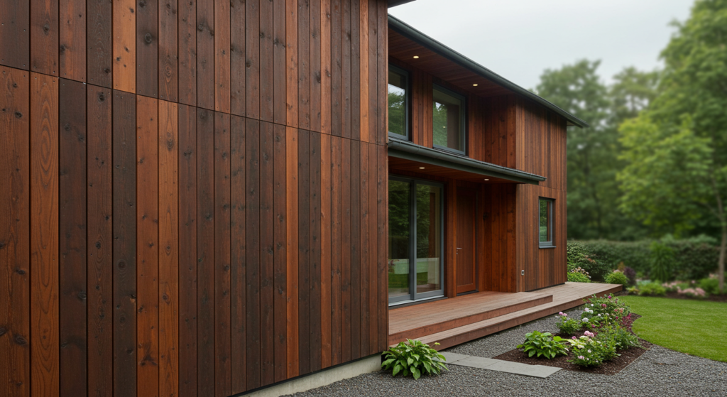 Wood siding replacement for modern home.