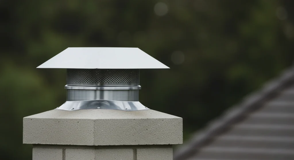 Chimney with a metal cap installed.