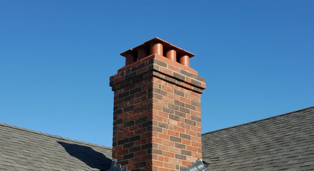 Brick chimney undergoing masonry restoration