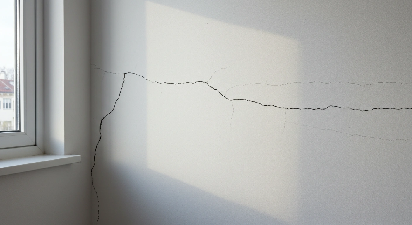 Wall with long structural crack near a window.